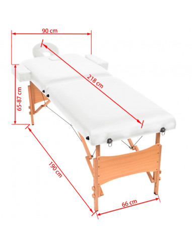 Lettino da Massaggio Pieghevole 2 Zone Spessore 10 cm Bianco