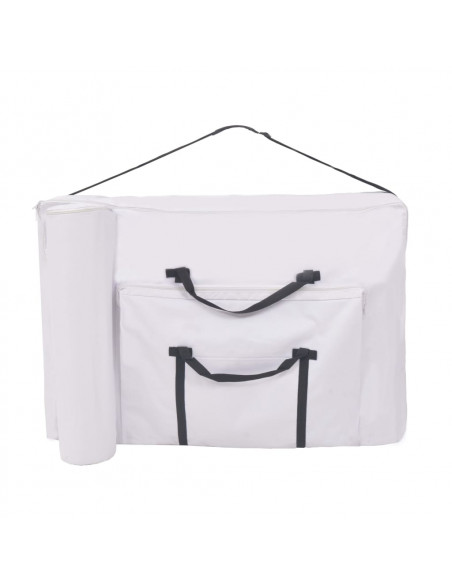 Set Lettino Massaggio Pieghevole 2 Zone 10 cm e Sgabello Bianco