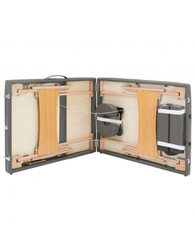 Lettino da Massaggio 3 Zone Telaio in Legno Antracite 186x68cm