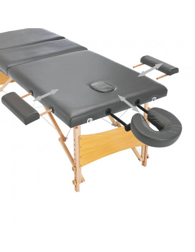 Lettino da Massaggio 3 Zone Telaio in Legno Antracite 186x68cm
