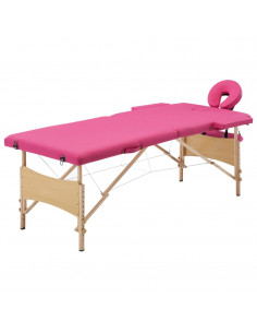 Lettino da Massaggio a 2 Sezioni in Legno Rosa