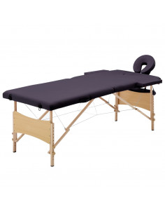 Lettino da Massaggio Pieghevole a 2 Sezioni in Legno Viola