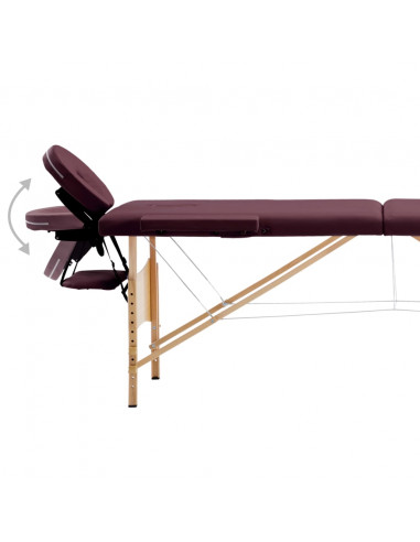 Lettino da Massaggio Pieghevole a 2 Sezioni in Legno Viola Vino