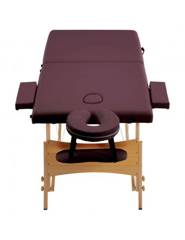Lettino da Massaggio Pieghevole a 2 Sezioni in Legno Viola Vino