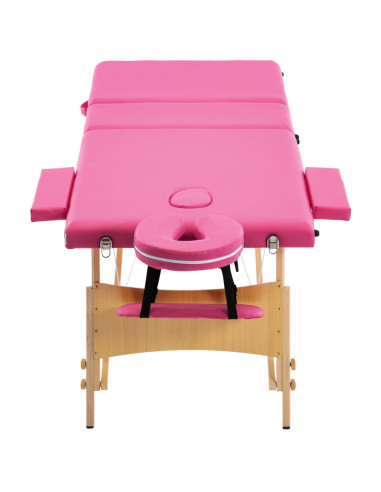 Lettino da Massaggio a 3 Sezioni in Legno Rosa