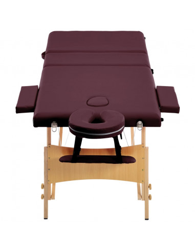 Lettino da Massaggio Pieghevole a 3 Sezioni in Legno Viola Vino