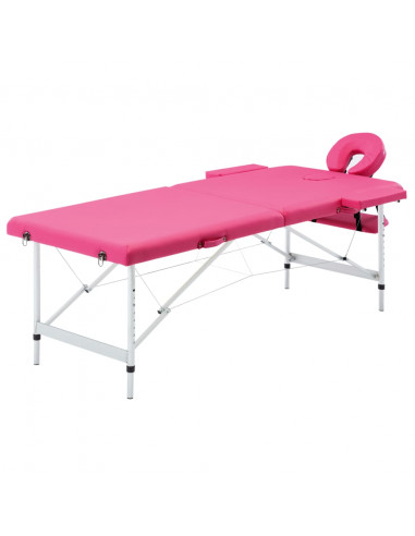 Lettino da Massaggio a 2 Sezioni in Alluminio Rosa