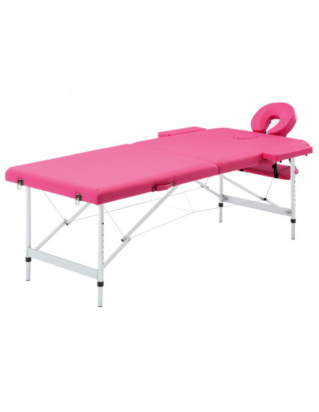 Lettino da Massaggio a 2 Sezioni in Alluminio Rosa