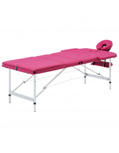 Lettino da Massaggio a 3 Sezioni in Alluminio Rosa