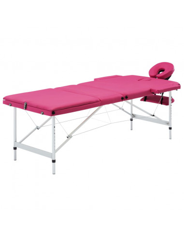 Lettino da Massaggio a 3 Sezioni in Alluminio Rosa