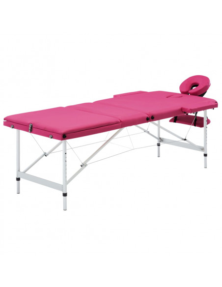 Lettino da Massaggio a 3 Sezioni in Alluminio Rosa