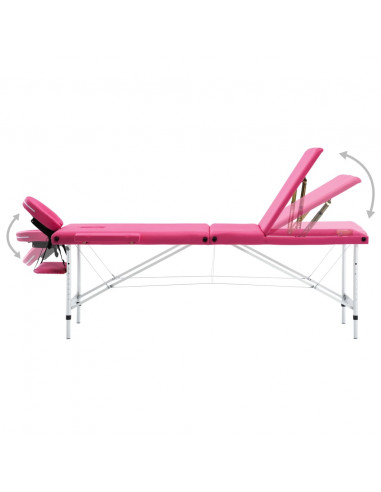 Lettino da Massaggio a 3 Sezioni in Alluminio Rosa
