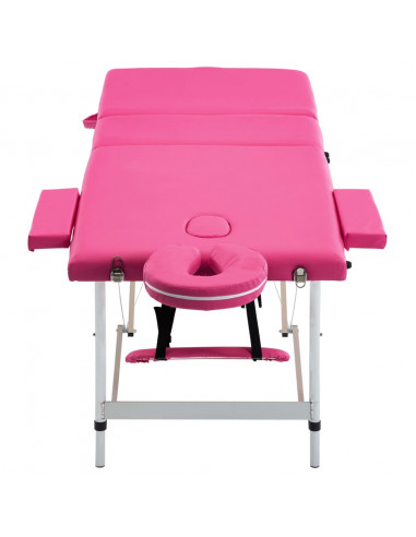 Lettino da Massaggio a 3 Sezioni in Alluminio Rosa