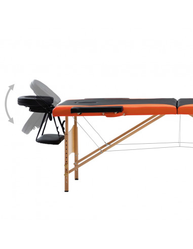 Lettino Massaggio Pieghevole a 2 Sezioni Legno Nero e Arancione