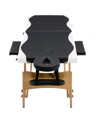 Lettino Massaggio Pieghevole a 2 Sezioni Legno Nero e Bianco