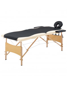 Lettino Massaggio Pieghevole a 2 Sezioni Legno Nero e Beige