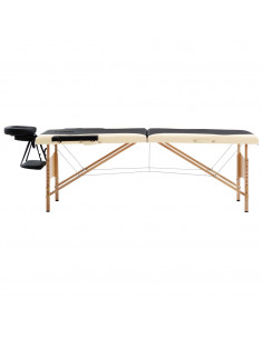Lettino Massaggio Pieghevole a 2 Sezioni Legno Nero e Beige 2