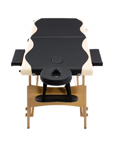 Lettino Massaggio Pieghevole a 2 Sezioni Legno Nero e Beige