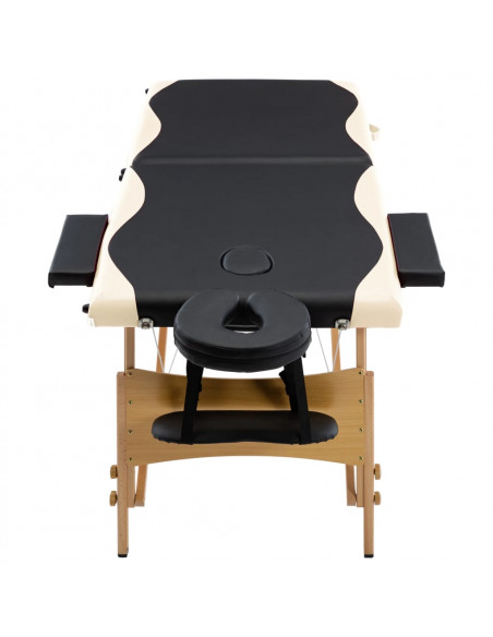 Lettino Massaggio Pieghevole a 2 Sezioni Legno Nero e Beige