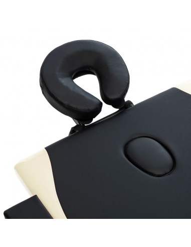 Lettino Massaggio Pieghevole a 2 Sezioni Legno Nero e Beige