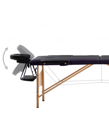 Lettino da Massaggio Pieghevole a 2 Sezioni in Legno Nero