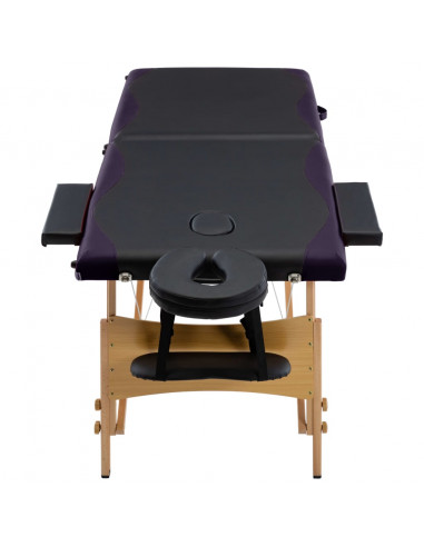 Lettino da Massaggio Pieghevole a 2 Sezioni in Legno Nero