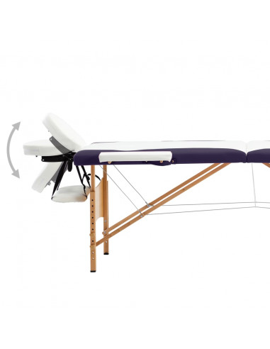 Lettino Massaggio Pieghevole 2 Sezioni in Legno Bianco e Viola