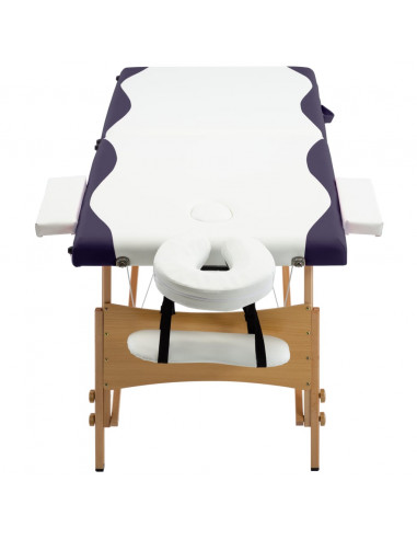 Lettino Massaggio Pieghevole 2 Sezioni in Legno Bianco e Viola