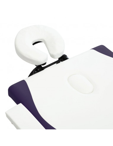 Lettino Massaggio Pieghevole 2 Sezioni in Legno Bianco e Viola