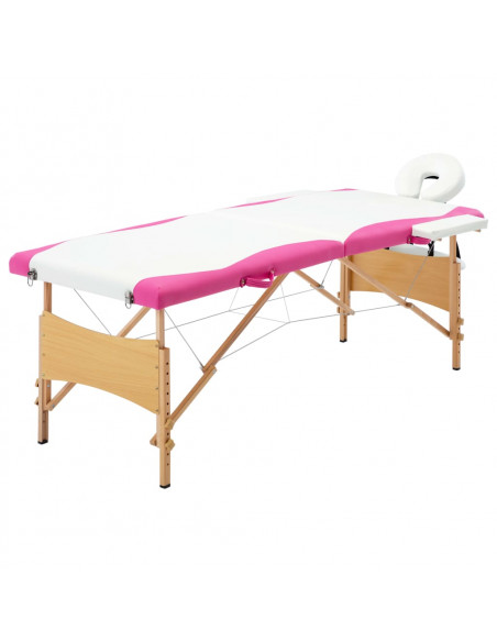 Lettino Massaggio Pieghevole 2 Sezioni in Legno Bianco e Rosa