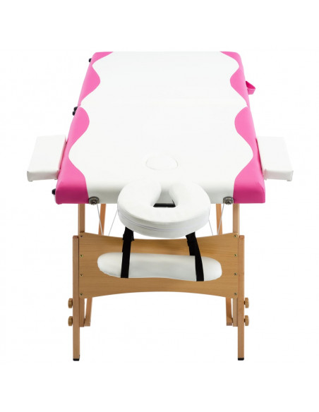 Lettino Massaggio Pieghevole 2 Sezioni in Legno Bianco e Rosa