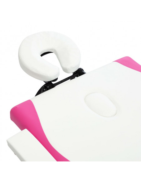 Lettino Massaggio Pieghevole 2 Sezioni in Legno Bianco e Rosa