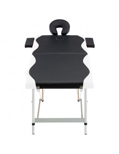 Lettino Massaggio Pieghevole 2 Zone in Alluminio Nero e Bianco