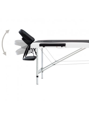 Lettino Massaggio Pieghevole 2 Zone in Alluminio Nero e Bianco