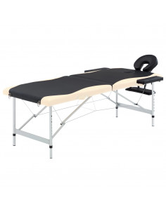 Lettino Massaggio Pieghevole 2 Zone in Alluminio Nero e Beige