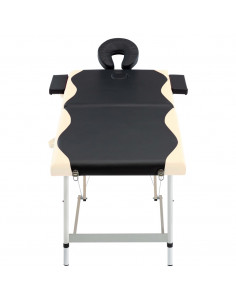 Lettino Massaggio Pieghevole 2 Zone in Alluminio Nero e Beige 2