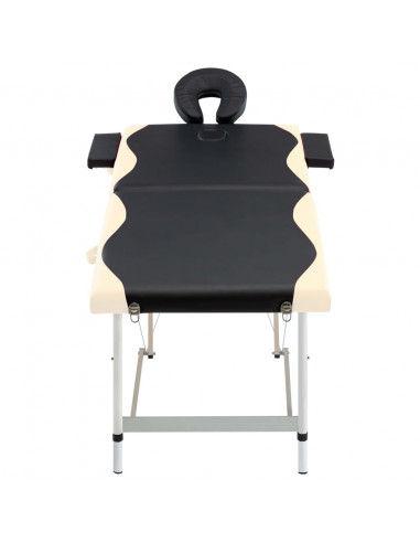 Lettino Massaggio Pieghevole 2 Zone in Alluminio Nero e Beige