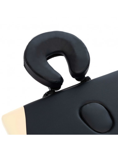 Lettino Massaggio Pieghevole 2 Zone in Alluminio Nero e Beige