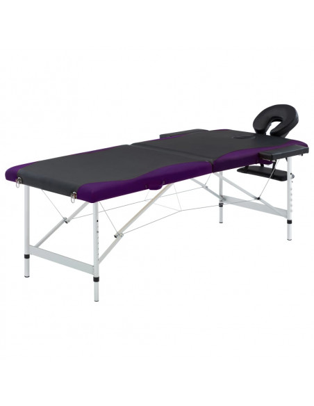 Lettino Massaggio Pieghevole 2 Zone in Alluminio Nero e Viola
