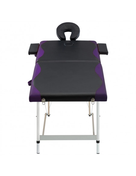 Lettino Massaggio Pieghevole 2 Zone in Alluminio Nero e Viola