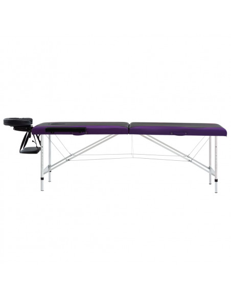 Lettino Massaggio Pieghevole 2 Zone in Alluminio Nero e Viola