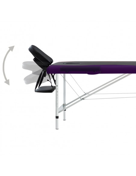 Lettino Massaggio Pieghevole 2 Zone in Alluminio Nero e Viola