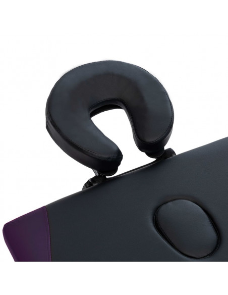Lettino Massaggio Pieghevole 2 Zone in Alluminio Nero e Viola