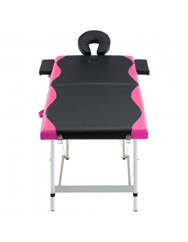 Lettino Massaggio Pieghevole 2 Zone in Alluminio Nero e Rosa