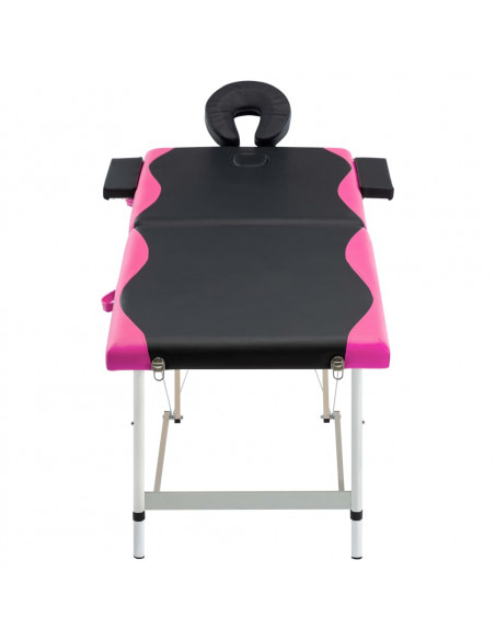 Lettino Massaggio Pieghevole 2 Zone in Alluminio Nero e Rosa