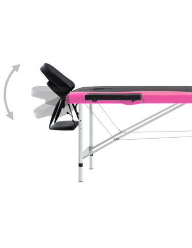 Lettino Massaggio Pieghevole 2 Zone in Alluminio Nero e Rosa