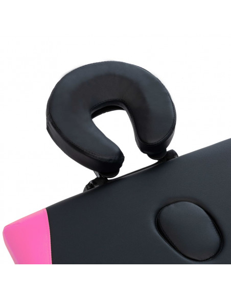 Lettino Massaggio Pieghevole 2 Zone in Alluminio Nero e Rosa