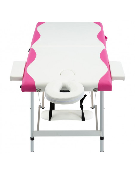 Lettino Massaggio Pieghevole 2 Zone in Alluminio Bianco e Rosa