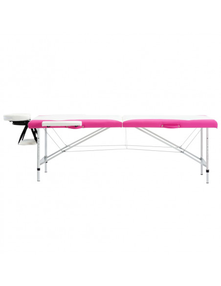 Lettino Massaggio Pieghevole 2 Zone in Alluminio Bianco e Rosa