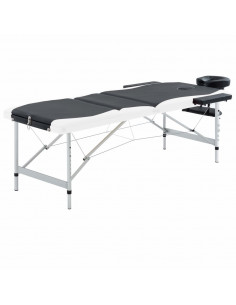 Lettino Massaggio Pieghevole 3 Zone in Alluminio Nero e Bianco
